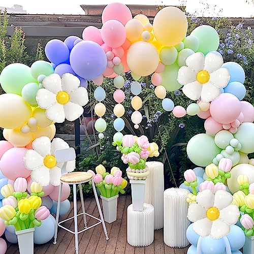 123 Pieces Daisy Balloon Garland Arch Kit Daisy Balloons Groovy Daisy Flower Pastel Macaron Balloons Spring Pastel Balloon Arch for Daisy Theme Party Baby Shower Decoration (Spring Style)