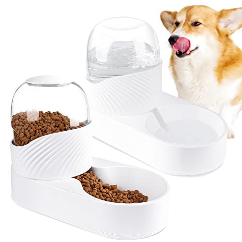 Automatic Gravity Cat Feeder & Water Dispenser 2 Pack in Set, Pet Gravity Self Feeding Bowl Station Dog Water Feeder 2L Waterer for Cats Small Medium Dog Puppy Kitten Squirrel Pets Animal