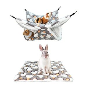 2 Pcs Guinea Pig Rat Hammock and Mat Set, Small Pet Cage Hammock and Warm Bed Soft Mat Rat Hanging Hammock Mat Bunkbed Sugar Glider Hammock for Chinchilla Parrot Ferret Squirrel Sugar Glider Playing