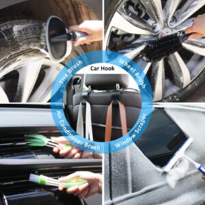 AUTODECO 33Pcs Car Wash Cleaning Kit with Foam Gun Sprayer Blue Canvas Bag Wash Mitt Sponge Towels Tire Brush Window Scraper Duster Complete Interior Exterior Car Detailing Set