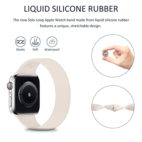 Solo Loop Strap Compatible with Apple Watch Band 38mm 40mm 41mm, Sport Elastics Silicone Apple Watch Bands Women Men, Replacement Wristband for iWatch Series 8 7 6 5 4 3 2 1 SE (Starlight 38S)