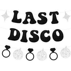 Black Glitter Last Disco Banner Garland for Space Disco Cowgirl Western Bachelorette Party Decorations Supplies