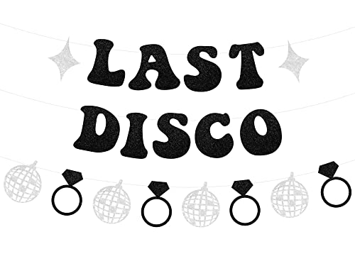 Black Glitter Last Disco Banner Garland for Space Disco Cowgirl Western Bachelorette Party Decorations Supplies