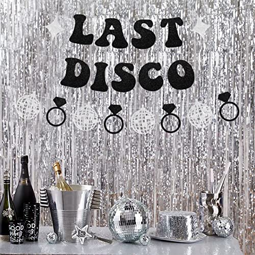 Black Glitter Last Disco Banner Garland for Space Disco Cowgirl Western Bachelorette Party Decorations Supplies