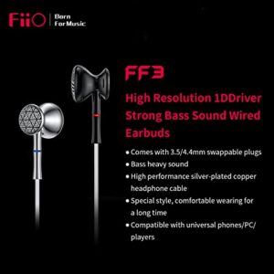 FiiO FF3 Earbuds Headphones Lossless Wired Earphones 1DD Deep Bass Comes with 3.5/4.4mm Plugs High Resolution for Smartphones/PC/Laptop/Tablet(Silver)