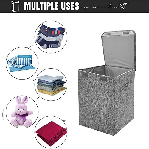 YYSG Laundry hamper,Laundry Basket with Lid, Dirty Clothes Hamper for Bathroom Bedroom,saving space laundry hamper with lid.Grey 38L