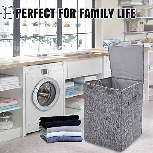 YYSG Laundry hamper,Laundry Basket with Lid, Dirty Clothes Hamper for Bathroom Bedroom,saving space laundry hamper with lid.Grey 38L