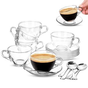 6.4 oz espresso cups demitasse clear glass espresso drinkware demitasse cups espresso cups with saucers set tea cup and saucer set of 6 with stainless steel mini spoon for hostess coffee lover