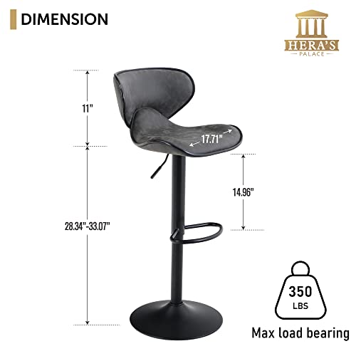 HERA'S PALACE PU Leather Adjustable Swivel Bar Stools Set of 2, Counter Height Swivel Stool with Footrest and Back, Comfortable & Stable, Modern Bar Chairs for Bar, Cafe, Kitchen
