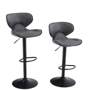 hera's palace pu leather adjustable swivel bar stools set of 2, counter height swivel stool with footrest and back, comfortable & stable, modern bar chairs for bar, cafe, kitchen