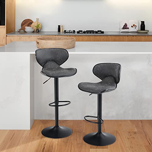 HERA'S PALACE PU Leather Adjustable Swivel Bar Stools Set of 2, Counter Height Swivel Stool with Footrest and Back, Comfortable & Stable, Modern Bar Chairs for Bar, Cafe, Kitchen
