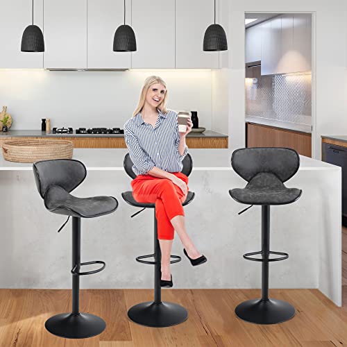 HERA'S PALACE PU Leather Adjustable Swivel Bar Stools Set of 2, Counter Height Swivel Stool with Footrest and Back, Comfortable & Stable, Modern Bar Chairs for Bar, Cafe, Kitchen