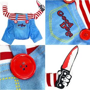 Camlinbo Halloween Costume for Pets Dogs Cats, Deadly Doll Wig Chucky Guitarist Funny Costume for Pets Puppy Small Medium Dogs Clothes Outfit Cosplay