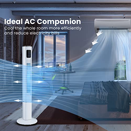 Tangkula 48" Tower Fan with Remote Control, Quiet Bladeless Household Fan w/ 3 Speeds, 3 Modes, 15H Timer & LED Display, 90° Oscillating Floor Standing Fan, Portable Circulating Fan for Home Office (White)