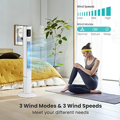Tangkula 48" Tower Fan with Remote Control, Quiet Bladeless Household Fan w/ 3 Speeds, 3 Modes, 15H Timer & LED Display, 90° Oscillating Floor Standing Fan, Portable Circulating Fan for Home Office (White)