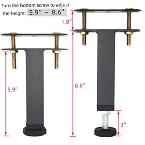 4 PCS Metal Adjustable Height Bed Frame Support Leg, Steel Bed Frame or Wooden Bed Center Slat Support Leg, Sofa Furniture Cabinet Feet Support Leg (5.9''-8.6'') (M351504)