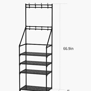 TIMEBAL Shoe Rack Coat Hat Rack, Stackable Shoe Storage Organizer, holds 8 Pair Shoes and Boots and hangs Coats & Hats, Durable Metal Pipes Shoe Shelf Organizer for Entryway, Hallway, Living Room