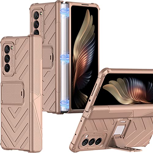 Miimall Compatible for Z Fold 2 Case, Galaxy Z Fold 2 Case Magnetic Hinge Protection Adjustable Kickstand Hard PC All-Inclusive Bumper Protective Case for Galaxy Z Fold 2 (2020) (Gold)