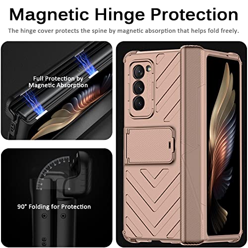 Miimall Compatible for Z Fold 2 Case, Galaxy Z Fold 2 Case Magnetic Hinge Protection Adjustable Kickstand Hard PC All-Inclusive Bumper Protective Case for Galaxy Z Fold 2 (2020) (Gold)