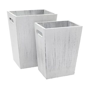 farmlyn creek 2 piece rustic bathroom trash can set with handles for bedroom, living room, office (white-washed, 2 sizes)