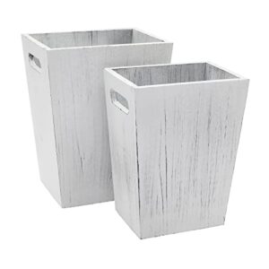 Farmlyn Creek 2 Piece Rustic Bathroom Trash Can Set with Handles for Bedroom, Living Room, Office (White-Washed, 2 Sizes)