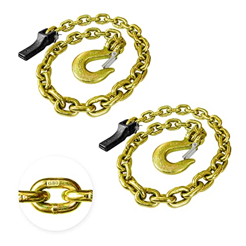 YATOINTO 2-Pack Grade 80 Trailer Safety Chain 35 Inch with 5/16'' Clevis Snap Hook and Chain Retainer | Transport Chain WLL 5,300 lbs for Towing