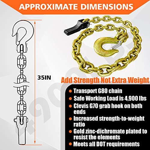 YATOINTO 2-Pack Grade 80 Trailer Safety Chain 35 Inch with 5/16'' Clevis Snap Hook and Chain Retainer | Transport Chain WLL 5,300 lbs for Towing