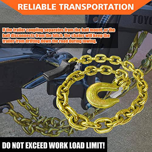 YATOINTO 2-Pack Grade 80 Trailer Safety Chain 35 Inch with 5/16'' Clevis Snap Hook and Chain Retainer | Transport Chain WLL 5,300 lbs for Towing