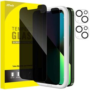 jetech privacy screen protector for iphone 13 mini 5.4-inch with camera lens protector, anti-spy tempered glass film, easy installation tool, 2-pack each