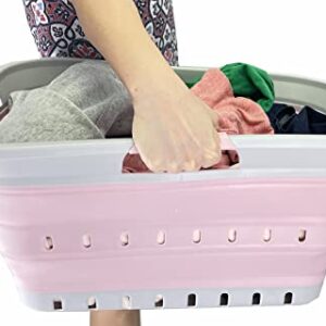 SAMMART 42L (11 gallon) Collapsible Plastic Laundry Basket - Foldable Pop Up Storage Container/Organizer - Portable Washing Tub - Space Saving Hamper/Basket (Grey/Pale Pink)