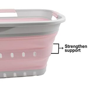 SAMMART 42L (11 gallon) Collapsible Plastic Laundry Basket - Foldable Pop Up Storage Container/Organizer - Portable Washing Tub - Space Saving Hamper/Basket (Grey/Pale Pink)