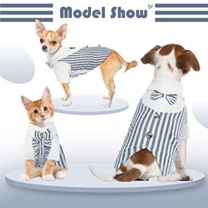 DENTRUN Dog Tuxedo Stylish Suit Formal Puppy Bow Tie Costume, Puppy Vertical Stripe Tuxedo Outfits Wedding Halloween Birthday Cosplay Party Shirt, Pet Clothes for Small Medium Dogs