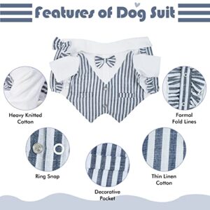 DENTRUN Dog Tuxedo Stylish Suit Formal Puppy Bow Tie Costume, Puppy Vertical Stripe Tuxedo Outfits Wedding Halloween Birthday Cosplay Party Shirt, Pet Clothes for Small Medium Dogs