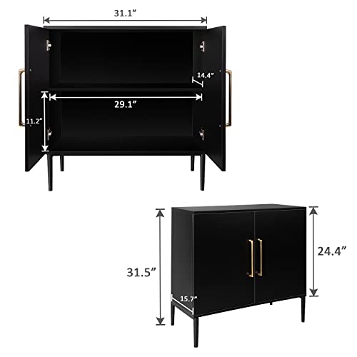 REHOOPEX Black Storage Cabinet, Modern Accent Buffet Cabinet, Free Standing Sideboard and Buffet Storage with Door, Wood Buffet Storage Sideboard for Bedroom, Living Room, Kitchen, Office or Hallway