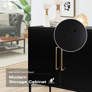 REHOOPEX Black Storage Cabinet, Modern Accent Buffet Cabinet, Free Standing Sideboard and Buffet Storage with Door, Wood Buffet Storage Sideboard for Bedroom, Living Room, Kitchen, Office or Hallway