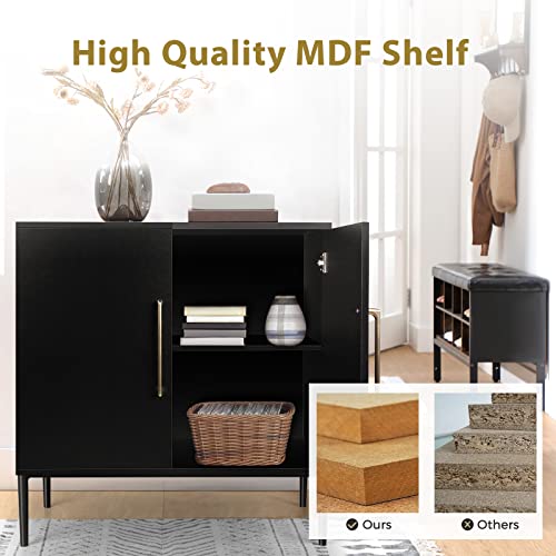 REHOOPEX Black Storage Cabinet, Modern Accent Buffet Cabinet, Free Standing Sideboard and Buffet Storage with Door, Wood Buffet Storage Sideboard for Bedroom, Living Room, Kitchen, Office or Hallway