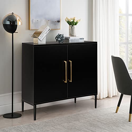 REHOOPEX Black Storage Cabinet, Modern Accent Buffet Cabinet, Free Standing Sideboard and Buffet Storage with Door, Wood Buffet Storage Sideboard for Bedroom, Living Room, Kitchen, Office or Hallway