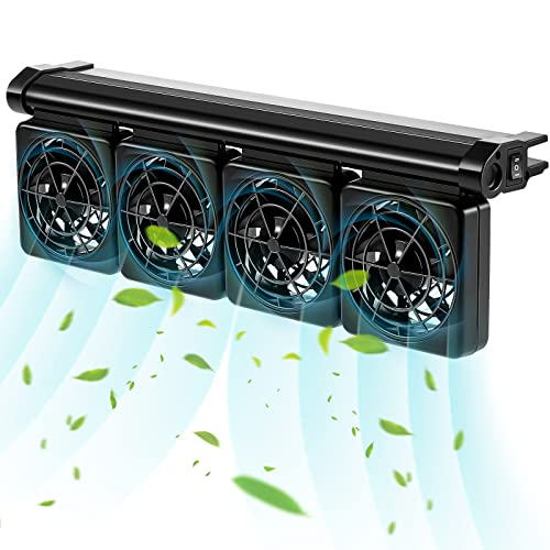 Aquarium Chiller Fish Tank Cooling Fan System for Salt Fresh Water 2 Variable Speed Aquarium Black Aquarium Cooler Fish Tank Cooler Clip on Chiller (4 Fans)