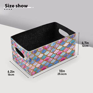 Kcldeci Mermaid Scales Storage Bins Baskets for Organizing, Pink Blue and Purple Fish Tail Sturdy Storage Basket Foldable Storage Baskets for Shelves Closet Nursery Toy