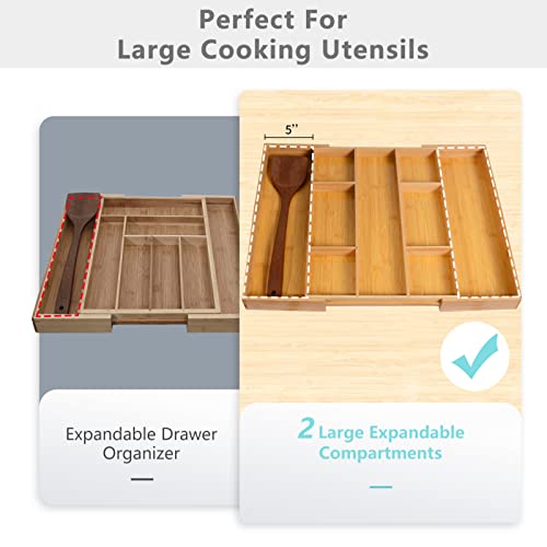 oridom Expandable Bamboo Kitchen Drawer Organizer with 4 Removable Inserts for Cutlery and Utensils, Adjustable Bamboo Wood Cutlery Tray in Drawer for Flatware and Silverware in Kitchen, 9 Slots