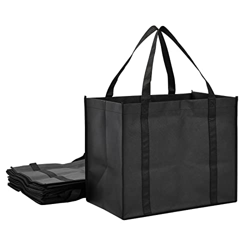 Okuna Outpost 10 Pack Black Extra Large Reusable Grocery Bags with Handles for Shopping, Small Business, Retail (15.75 x 10 x 13 In)