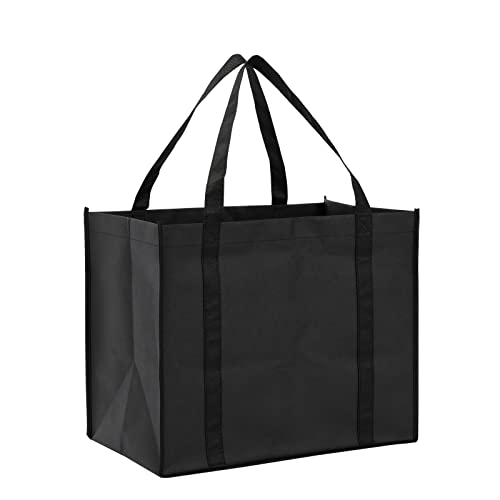 Okuna Outpost 10 Pack Black Extra Large Reusable Grocery Bags with Handles for Shopping, Small Business, Retail (15.75 x 10 x 13 In)