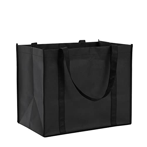 Okuna Outpost 10 Pack Black Extra Large Reusable Grocery Bags with Handles for Shopping, Small Business, Retail (15.75 x 10 x 13 In)