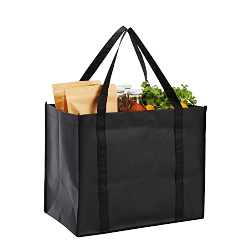 Okuna Outpost 10 Pack Black Extra Large Reusable Grocery Bags with Handles for Shopping, Small Business, Retail (15.75 x 10 x 13 In)