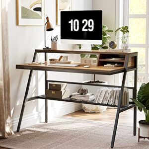 CubiCubi Computer Desk with 2 Storage Drawers, Home Office Writing Desk, Study Table for Small Space, (Brown, Storage Shelves)