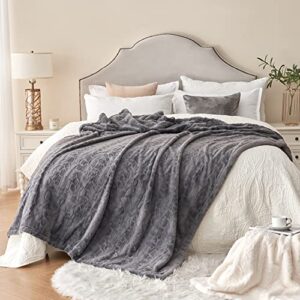 Krifey Oversized Minky Blanket, Super Soft Fluffy Luxury Throw Blanket Comfy Faux Fur Bed Throw Gray 60" x 80"