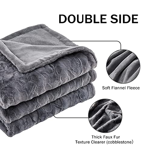 Krifey Oversized Minky Blanket, Super Soft Fluffy Luxury Throw Blanket Comfy Faux Fur Bed Throw Gray 60" x 80"