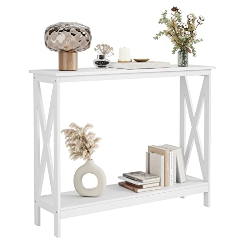 ITUSUT Console Sofa Table for Entryway with 2 Tier Shelves, Narrow Entryway Table for Living Room with Sturdy Engineering Wood and Strong Construction, Easy to Assembly, White