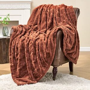 krifey throw blanket, super soft fluffy luxury minky blanket warm comfy faux fur bed throw camel 50" x 60"