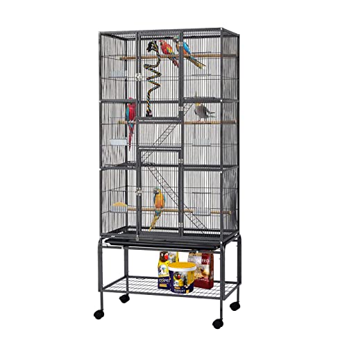 Kinbor Bird Cage with Stand 69 Inch Wrought Iron Large Bird Cage with Climbing Rope for Mid-Sized Parrots Lovebird Cockatiel Doves and Other Small to Medium Parrots